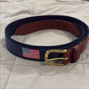 Vineyard Vines Navy and Brown Kids Belt with American Flag